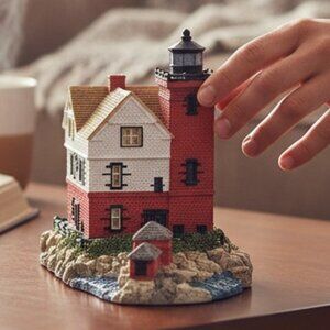 Harbour Lights Round Island Michigan #153 Figurine - Vintage 1995